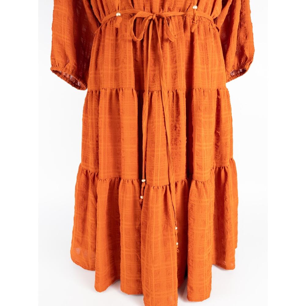Calvin Klein Boho Cottagecore Prairie Ruffle Dress Beachy Sz 8 Burnt Orange - Picture 2 of 8
